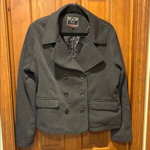 Dollhouse plus 2X Gray Double-Breasted knit Pea Coat with Notched Lapel